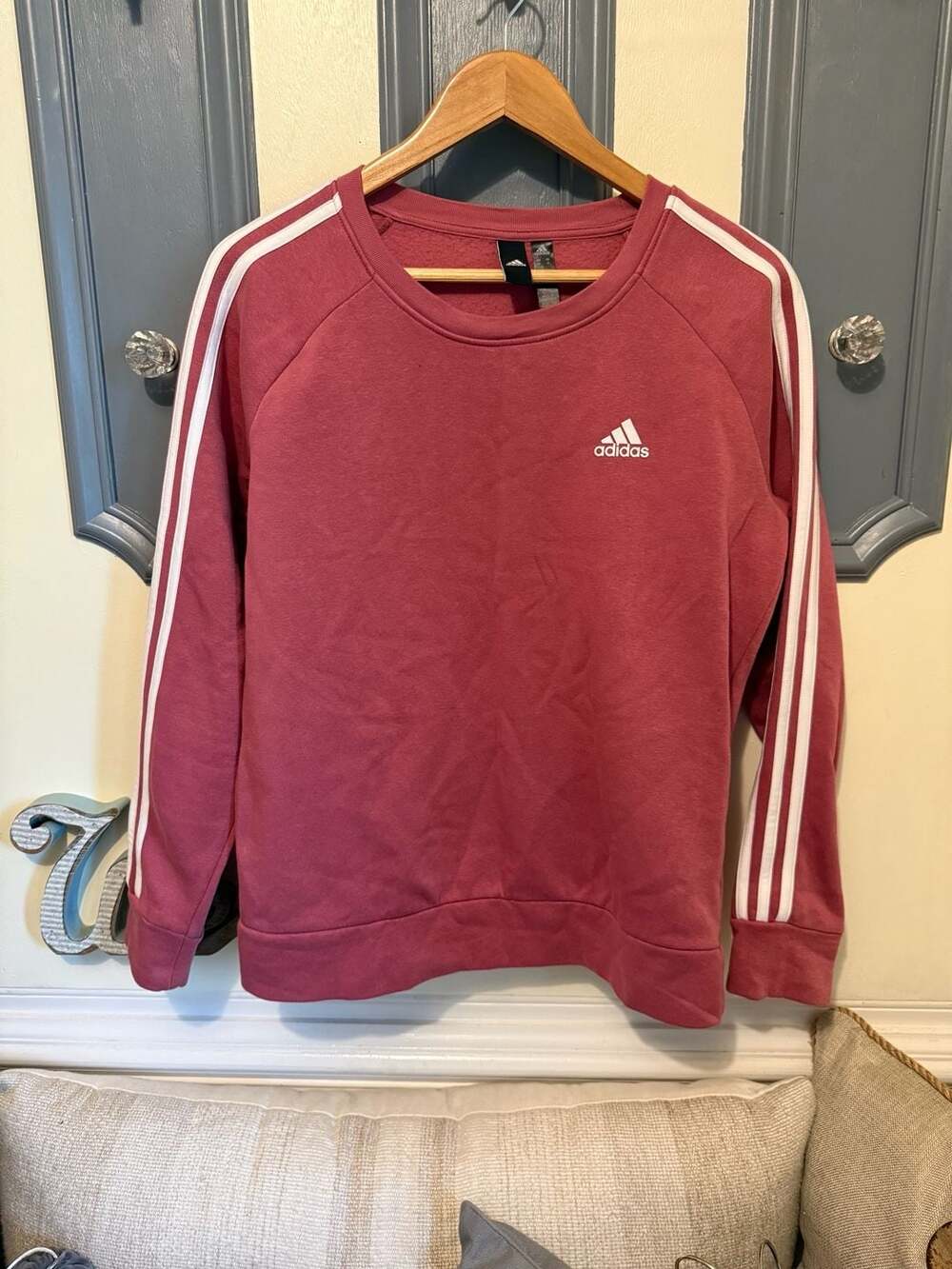 Adidas Essentials 3-Stripes Fleece Pullover Sweatshirt Pink Medium